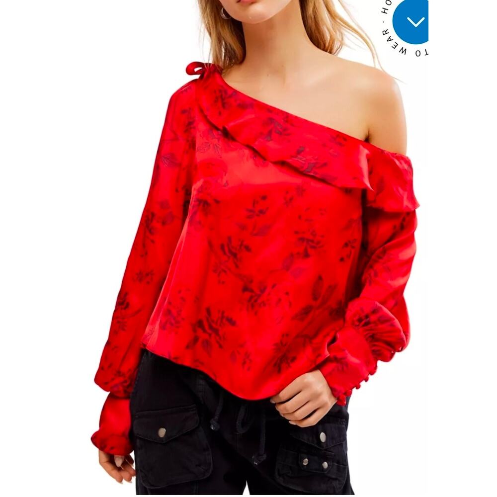 NwT Free People These Nights Romantic Rose One Shoulder Long-Sleeve Blouse XS
